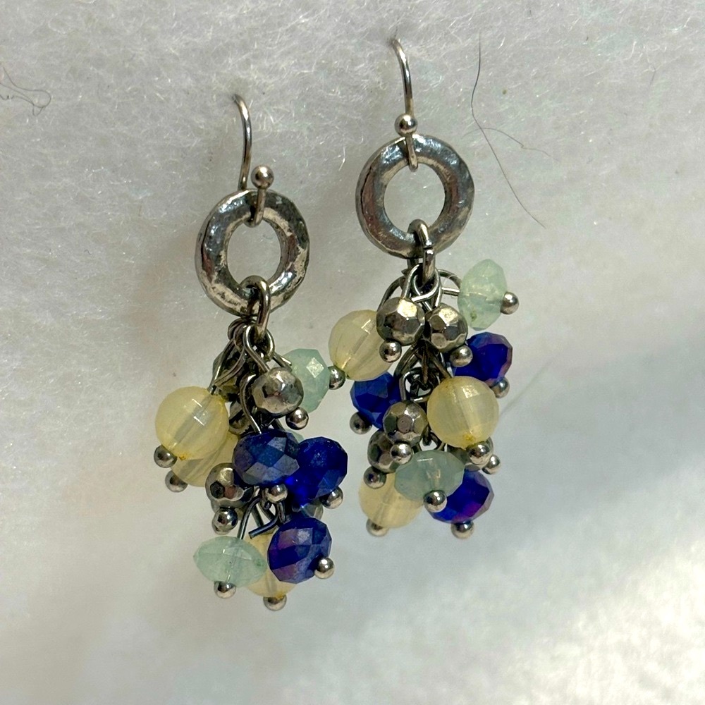 Beaded Cluster Earrings in Blues